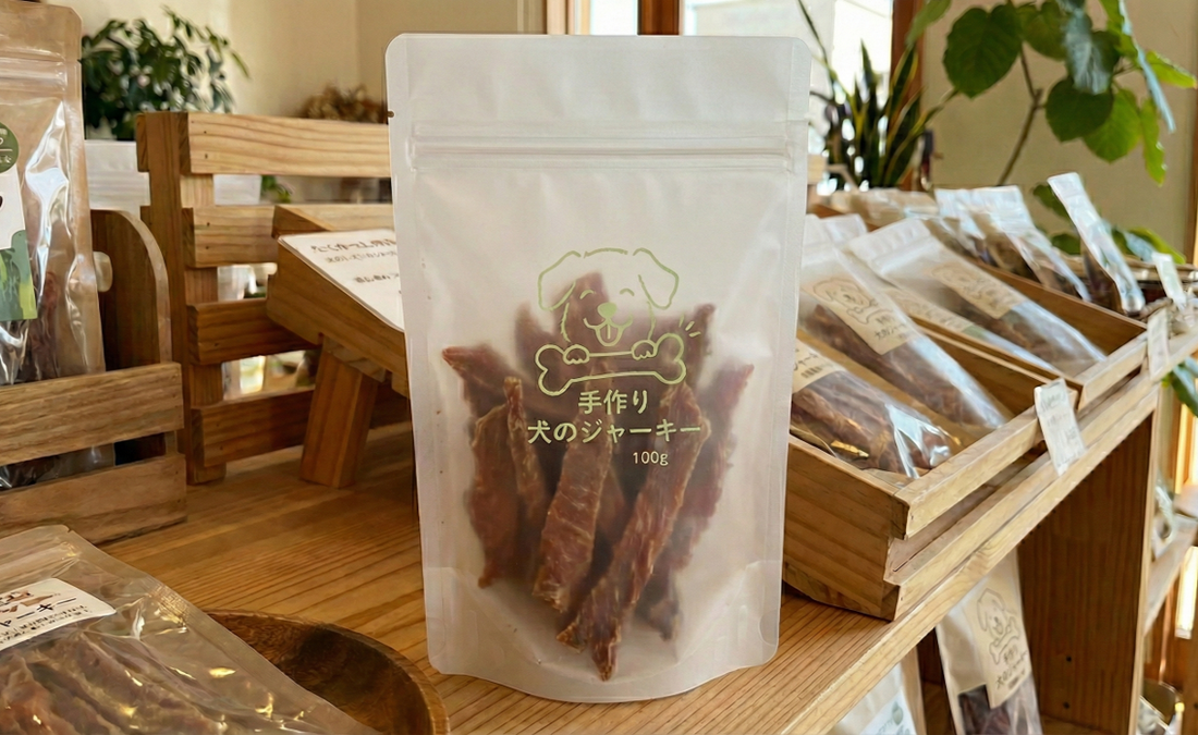 国産無添加ペットのおやつ向け印刷　チャック付きスタンドバッグ（半透明マット）にフルカラー印刷